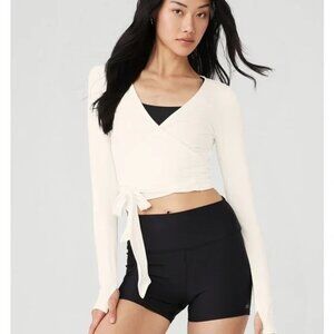 Alo Escalate Long Sleeve Ballet Wrap Top, Cream